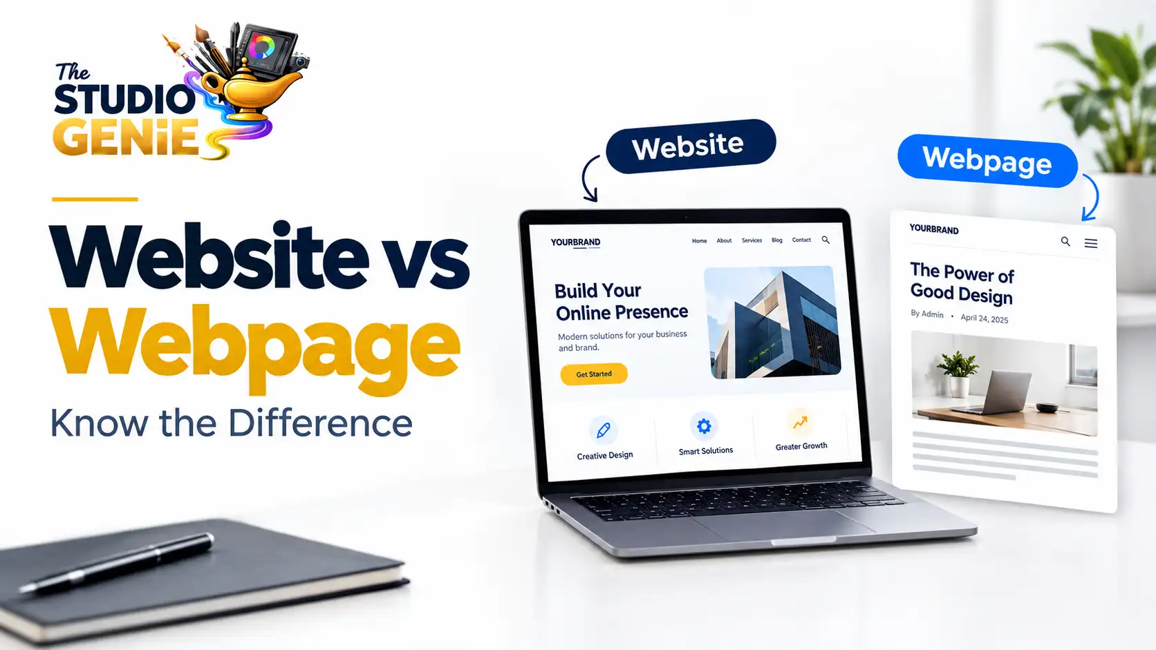 Website vs webpage illustration with homepage and webpage